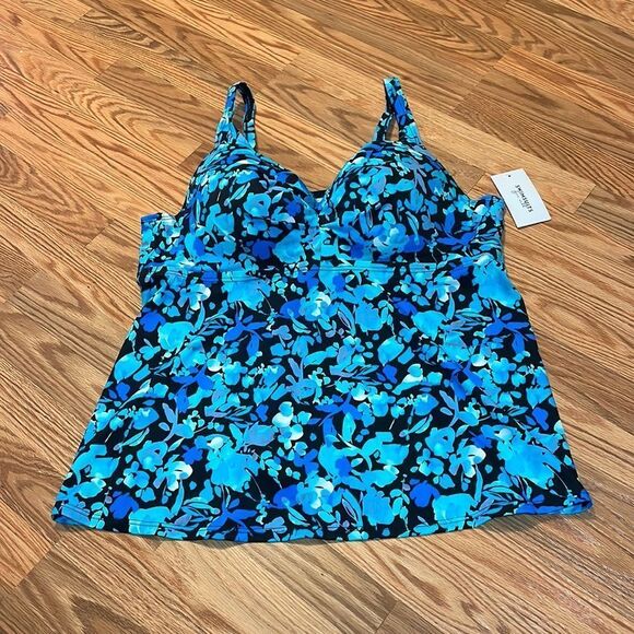 BRA SIZED SWEETHEART UNDERWIRE TANKINI TOP, blue floral, Support, 46C - Picture 2 of 12